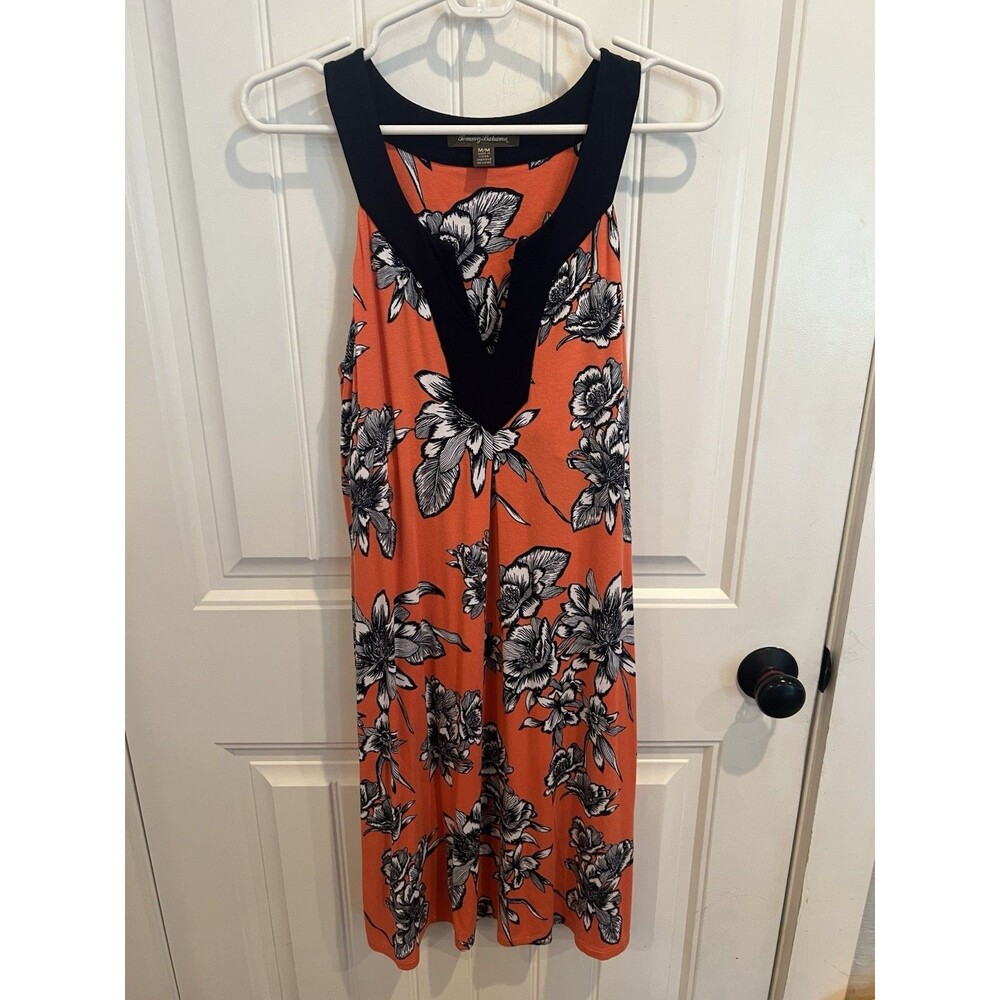 Tommy Bahama Women’s Medium Coral Orange Floral Sleeveless Midi Dress Stretch
